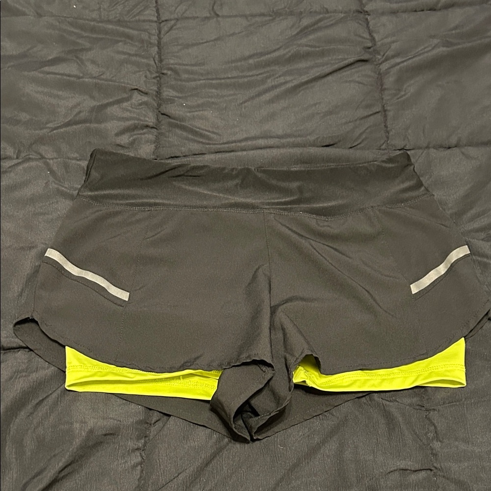 Hind Black and Neon Yellow Women's Athletic Shorts